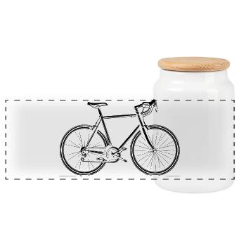 Dessin au trait de vélo - Boîte à biscuits avec couvercle en bois - blanc - Devant