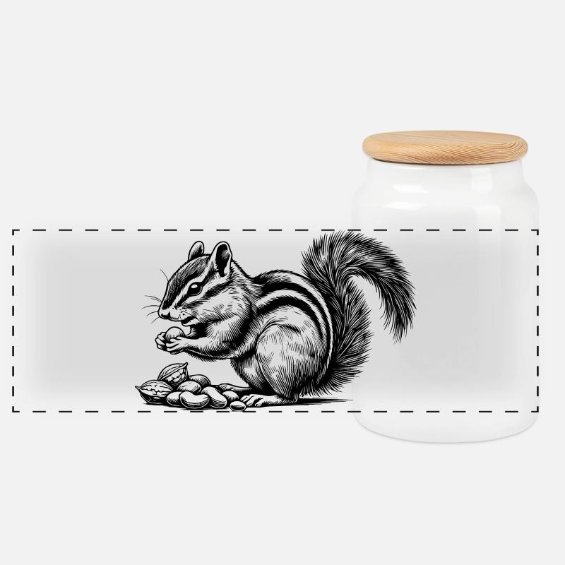 Chipmunk - Panoramic Cookie Jar with Wooden Lid - white