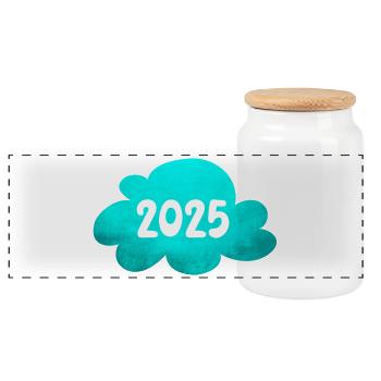Wolke 2025 Struktur New Year Sylvester Neujahr - Panorama Keksdose mit Holzdeckel - Weiß - Vorne