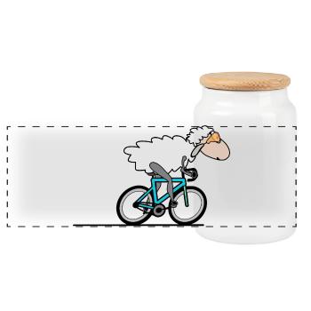 Road Bike Cycling - Panoramic Cookie Jar with Wooden Lid - white - Front