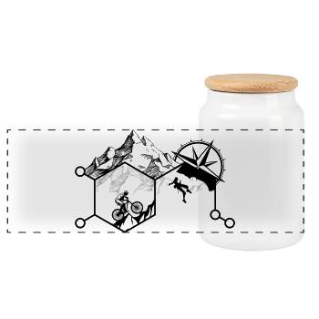 Abstract Mountain Landscape Illustration - Panoramic Cookie Jar with Wooden Lid - white - Front