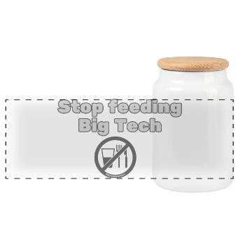 Stop Feeding Big Tech - Privacy Protest Design - Panoramic Cookie Jar with Wooden Lid - white - Front