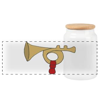Vintage Trombone with Red Handle - Panoramic Cookie Jar with Wooden Lid - white - Front