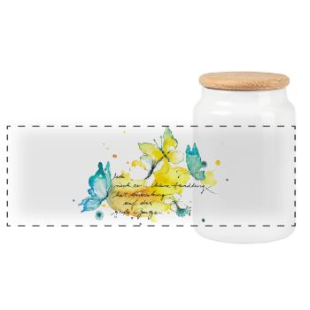 Butterflies.Effects of every little action - Panoramic Cookie Jar with Wooden Lid - white - Front