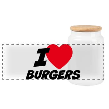 I love burgers - Panoramic Cookie Jar with Wooden Lid - white - Front