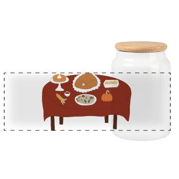 Thanksgiving Feast Illustration - Panoramic Cookie Jar with Wooden Lid - white - Front