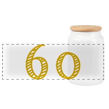 60. 60 JAHRE. 60-JÄHRIGES JUBILÄUM. 60. GEBURTSTAG. - Panorama Keksdose mit Holzdeckel - Weiß - Vorne