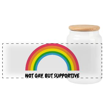 Not Gay But Supportive – Retro Regenbogen - Panorama Keksdose mit Holzdeckel - Weiß - Vorne