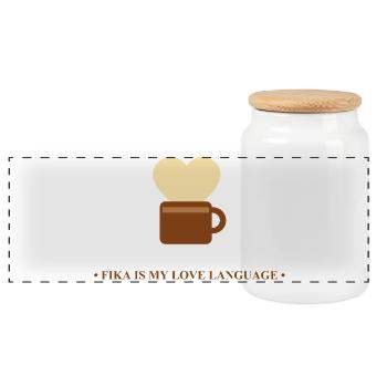 Tasse mit Herz Fika Nachricht - Panorama Keksdose mit Holzdeckel - Weiß - Vorne