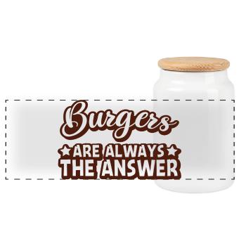 Burgers are always the answer Motif - Panoramic Cookie Jar with Wooden Lid - white - Front