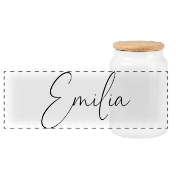 emilia / handschrift design personalisiert - Panorama Keksdose mit Holzdeckel - Weiß - Vorne
