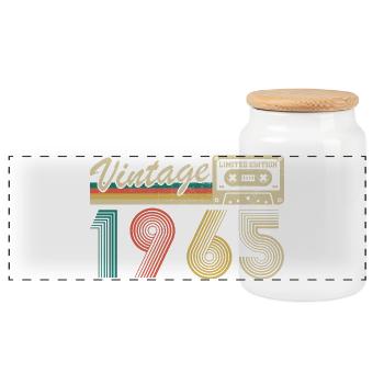 1965 Vintage Rétro Cadeau D'anniversaire - Boîte à biscuits avec couvercle en bois - blanc - Devant