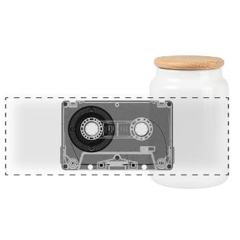 Kassette Retro Print - Panorama Keksdose mit Holzdeckel - Weiß - Vorne