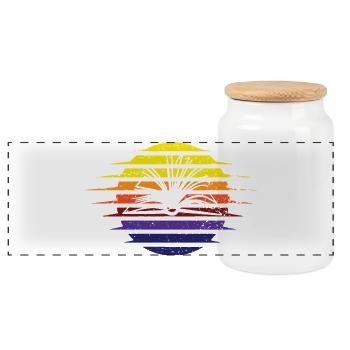 Rainbow Sun Ribbon Retro - Panoramic Cookie Jar with Wooden Lid - white - Front