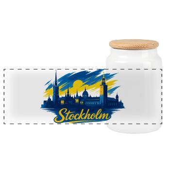 Stockholm Skyline Bleu Jaune Suède Cadeau - Boîte à biscuits avec couvercle en bois - blanc - Devant