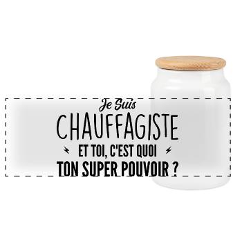 I am a heating engineer. What's your superpower? - Panoramic Cookie Jar with Wooden Lid - white - Front
