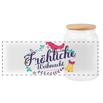 Fröhliche Weihnacht - Panorama Keksdose mit Holzdeckel - Weiß - Vorne