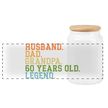 Husband Dad Grandpa 65 Years Old Legend - Panoramic Cookie Jar with Wooden Lid - white - Front