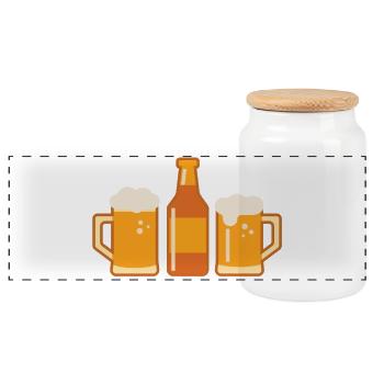 Beer trio with bottle and two glasses - Panoramic Cookie Jar with Wooden Lid - white - Front