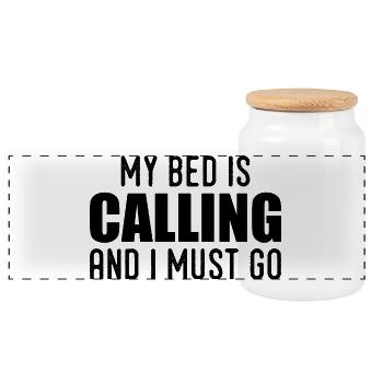 My bed is calling and i must go - Boîte à biscuits avec couvercle en bois - blanc - Devant