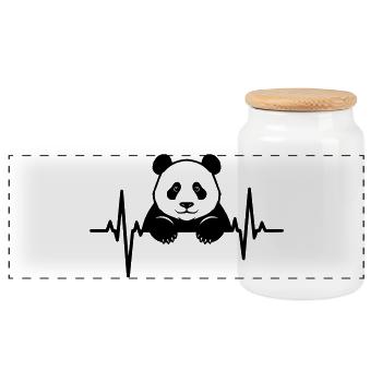 Panda in the ECG – Cute animal design - Panoramic Cookie Jar with Wooden Lid - white - Front