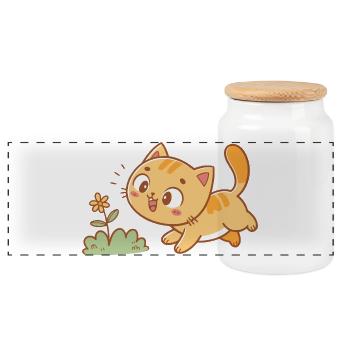 Curious Kitten in the Garden - Panoramic Cookie Jar with Wooden Lid - white - Front