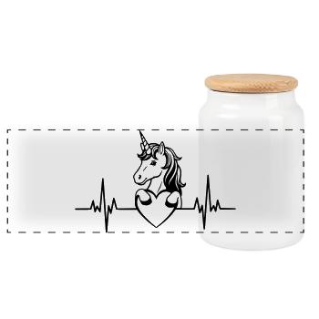 Einhorn Herz Herzschlag – Magisches Fantasy Design - Panorama Keksdose mit Holzdeckel - Weiß - Vorne