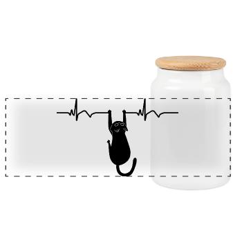 Cat ECG Heart Rate Heartbeat - Panoramic Cookie Jar with Wooden Lid - white - Front