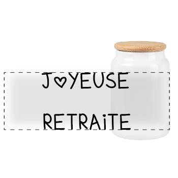 HAPPY RETREAT. RETIREMENT. RETIRED. RETIREMENT. - Panoramic Cookie Jar with Wooden Lid - white - Front