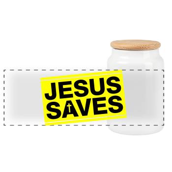 Jesus saves Christian saying - Panoramic Cookie Jar with Wooden Lid - white - Front