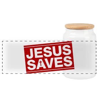 Jesus saves Christian saying - Panoramic Cookie Jar with Wooden Lid - white - Front
