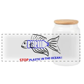 Fisch und Plastik - Panorama Keksdose mit Holzdeckel - Weiß - Vorne