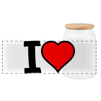 i heart - Panoramic Cookie Jar with Wooden Lid - white - Front