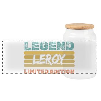 First name Leroy - Panoramic Cookie Jar with Wooden Lid - white - Front