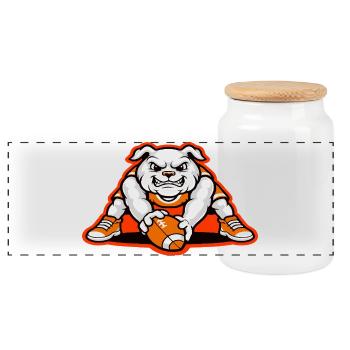 Bulldog Football Power Mascot - Panoramic Cookie Jar with Wooden Lid - white - Front