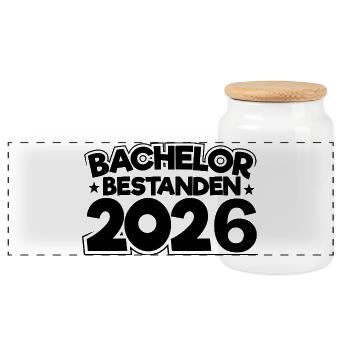 Bachelor 2026 Abschluss Promotion Sponsion - Panorama Keksdose mit Holzdeckel - Weiß - Vorne