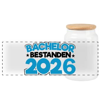 Bachelor 2026 Graduation Graduation - Panoramic Cookie Jar with Wooden Lid - white - Front