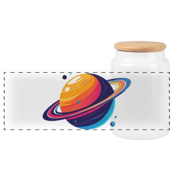 Neon Planet Cosmos Planet with Ring and Moons - Panoramic Cookie Jar with Wooden Lid - white - Front