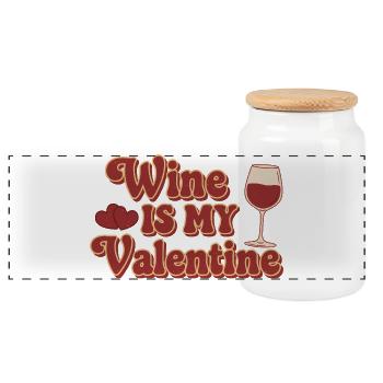 Wine Is My Valentine – Retro Wein Design - Panoramic Cookie Jar with Wooden Lid - white - Front