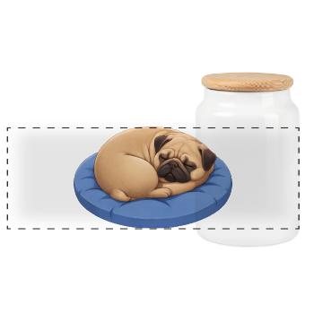 Carlin mignon Chien de dessins animés câlinant Reposant - Boîte à biscuits avec couvercle en bois - blanc - Devant