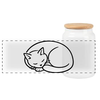 Sleeping Cat Line Study - Panoramic Cookie Jar with Wooden Lid - white - Front