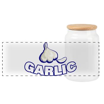 garlic - Panoramic Cookie Jar with Wooden Lid - white - Front