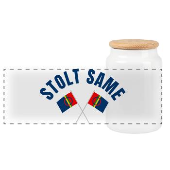 Proud Sámi – Crossed Flags - Panoramic Cookie Jar with Wooden Lid - white - Front