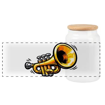 Retro Trompete Illustration Musiker Motiv - Panorama Keksdose mit Holzdeckel - Weiß - Vorne