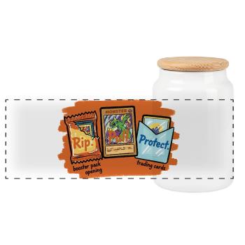 Rip Pull Protect Trading Card Booster Pack Opening - Panoramic Cookie Jar with Wooden Lid - white - Front