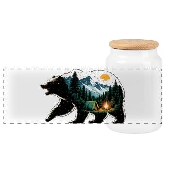 Ursine Adventure: Mountain Camping - Panoramic Cookie Jar with Wooden Lid - white - Front