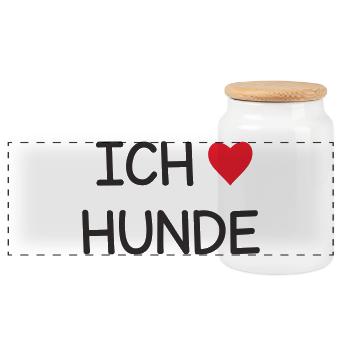 Ich ❤️ Hunde – Süßes Hundeliebe Textdesign - Panorama Keksdose mit Holzdeckel - Weiß - Vorne