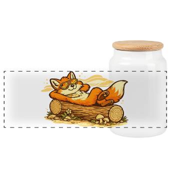 Chilliger Fuchs im Holzstamm mit Sonnenbrille - Panorama Keksdose mit Holzdeckel - Weiß - Vorne