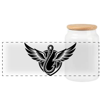 Icône d’hameçon à pêche Logo de pêche - Boîte à biscuits avec couvercle en bois - blanc - Devant