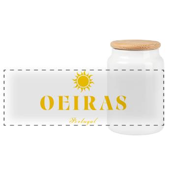 Oeiras Portugal Sun - Panoramic Cookie Jar with Wooden Lid - white - Front